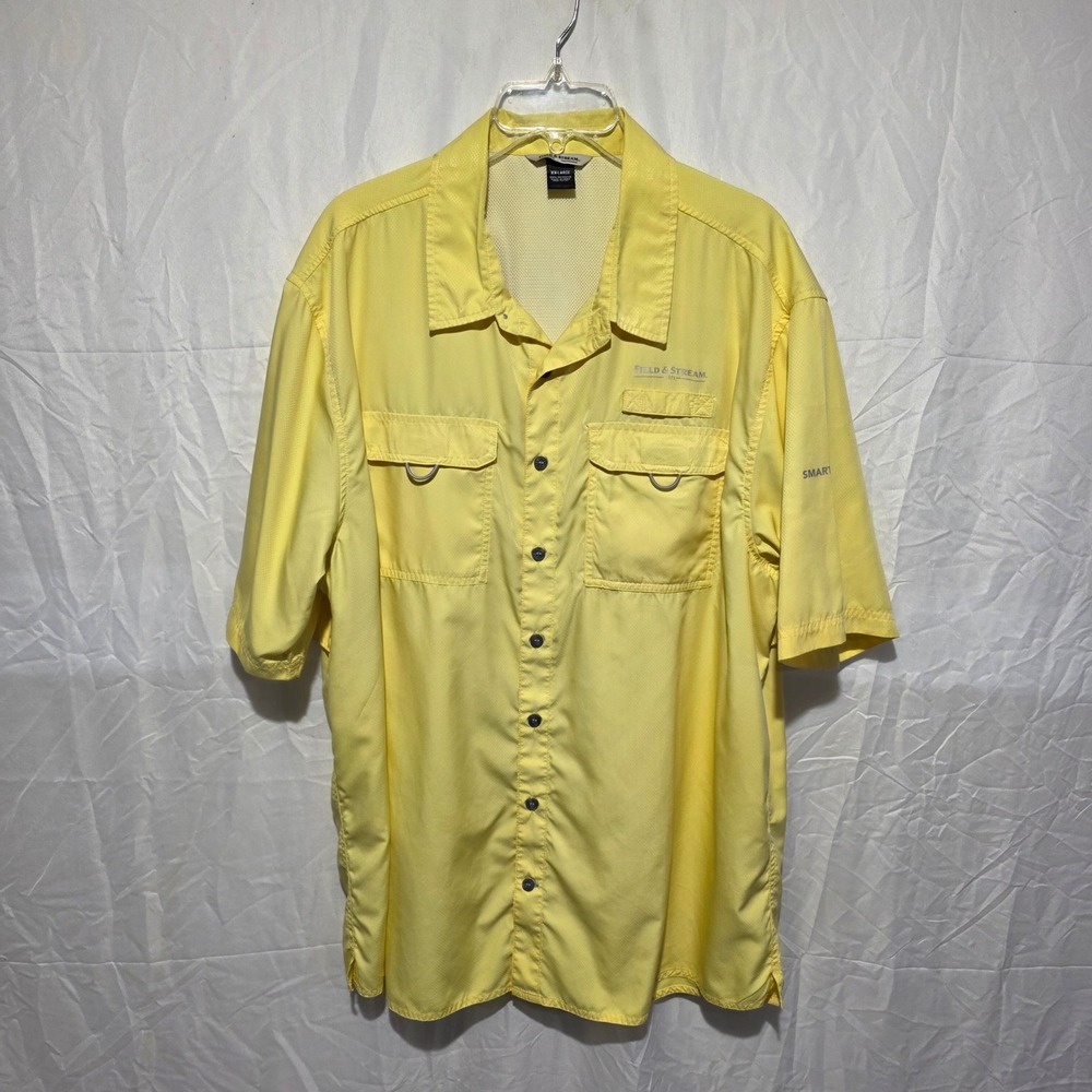 Field & Stream Mens XXL Yellow Smart Cool Short Sleeve Fishing Shirt Vented Back